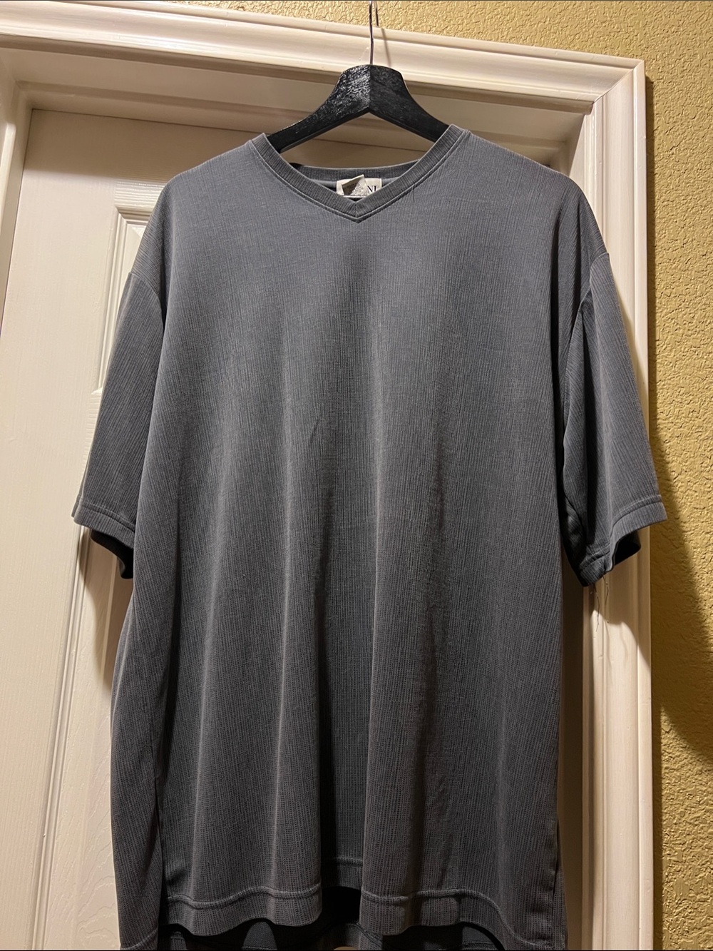 Alfani Men's Blue Gray Ribbed V-Neck Short Sleeve Pullover Shirt- size XL, EUC